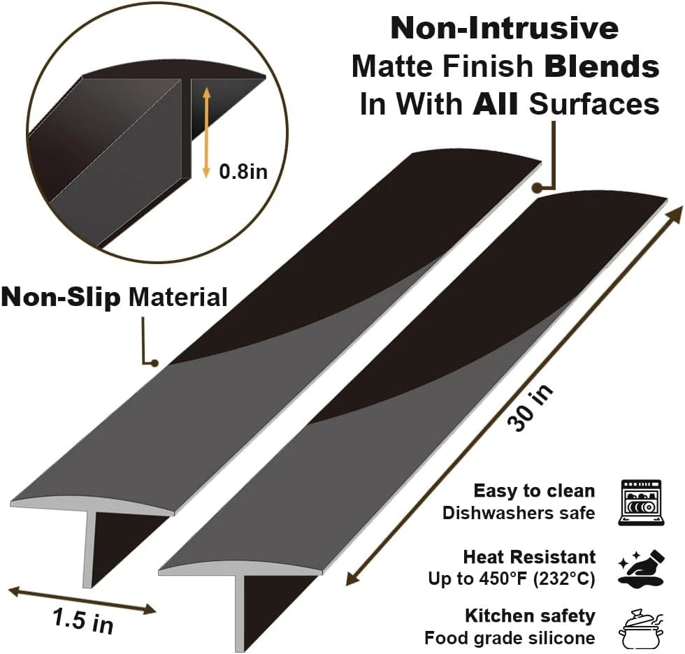 Silicone Stove Counter Gap Cover,30 Inches (For 0.2-1 Inch Gap) Extra Long Kitchen Range Gap Filler,Heavy 10 Oz, Cut to Any Size 21&25 (Set of 2,Black)