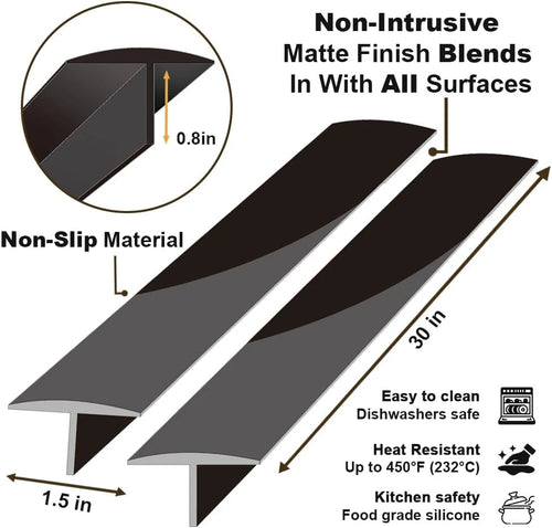 Silicone Stove Counter Gap Cover,30 Inches (For 0.2-1 Inch Gap) Extra Long Kitchen Range Gap Filler,Heavy 10 Oz, Cut to Any Size 21&25 (Set of 2,Black)